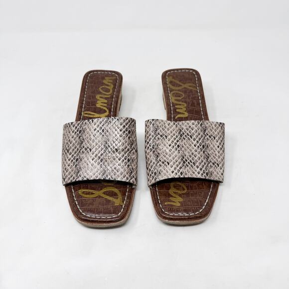 [Sam Edelman] Valery Snake Print Embossed Leather Mini Wedge Slide Sandals Sz 8 - Picture 9 of 12